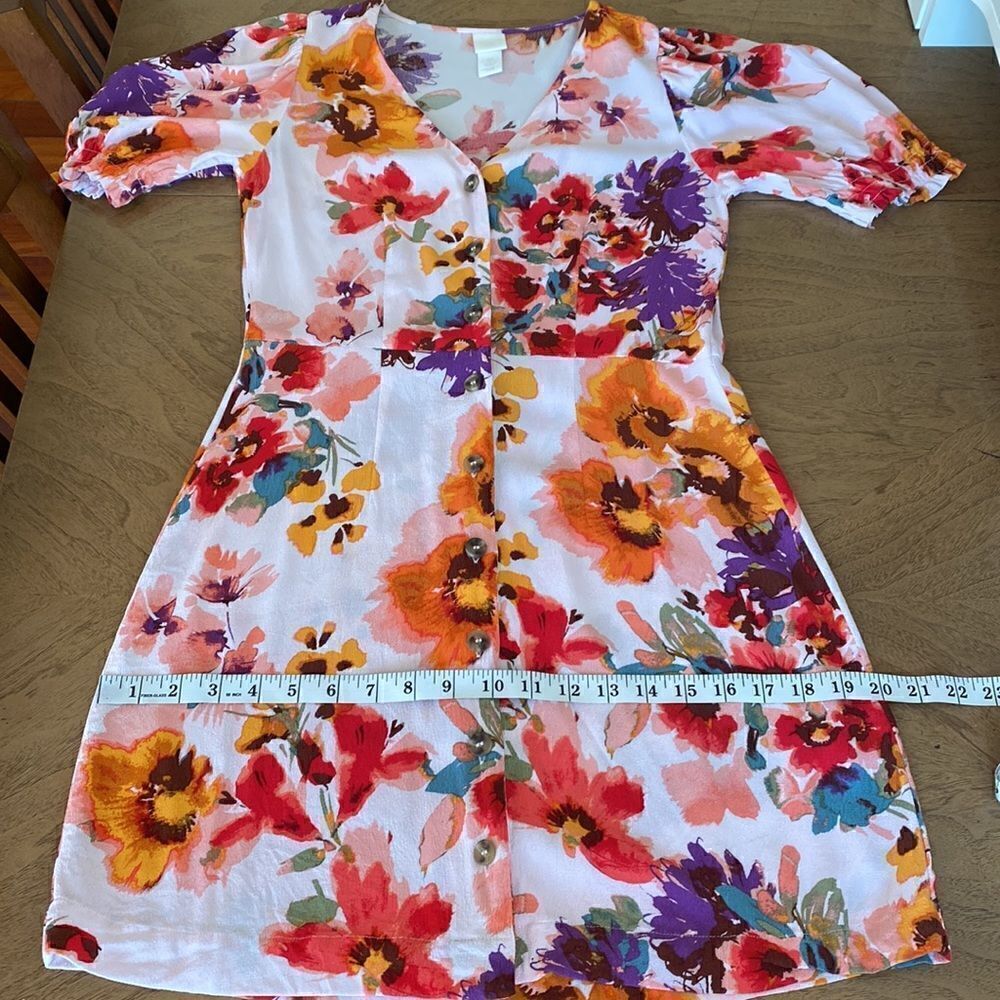 H&M Light Pink Floral Puff Sleeve Fit & Flare Mini Dress Size Small - Picture 10 of 13